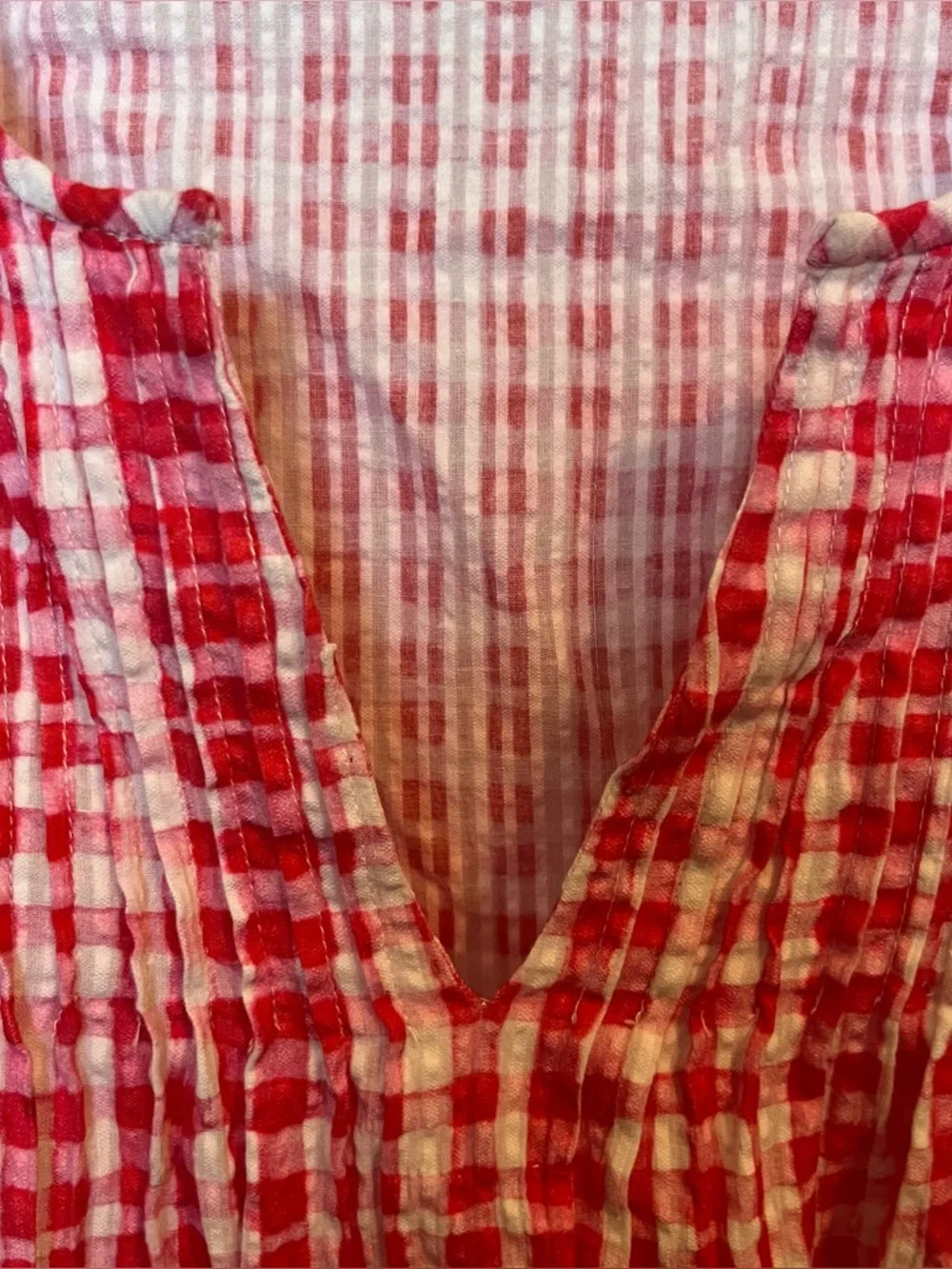 ANTHROPOLOGIE Viam Red Gingham Eyelet Puff Sleeve Top Sz S Cotton Cottagecore